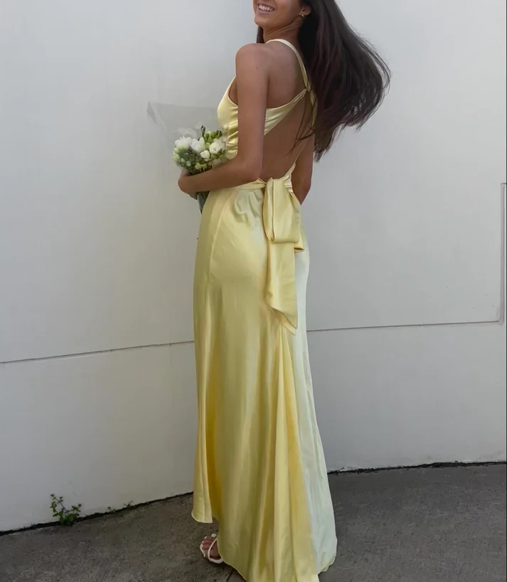 V-Neck Purple Satin And Floor Length Prom Dresses Prom Gowns