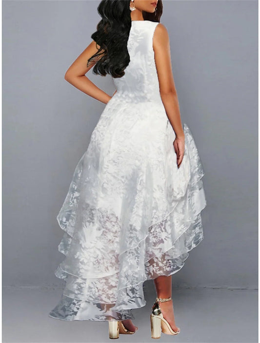 Women's Lace Dress Homecoming Dress Cocktail Dress Midi Dress White Green Gray Sleeveless Floral Lace Summer Spring Fall Crew Neck Party Birthday Evening Party Wedding Guest