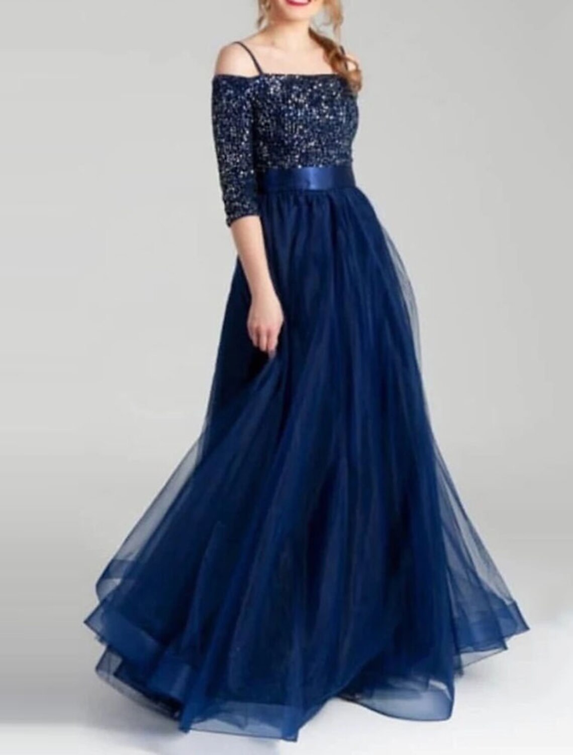 A-Line Prom Dresses Maxi Dress Formal Wedding Party Floor Length Half Sleeve Spaghetti Strap Belt / Sash Cotton Backless with Glitter Pleats Sequin 2026