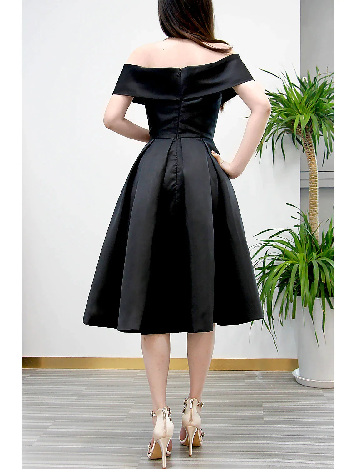 A-Line Cocktail Dresses 1950s Dress Wedding Guest Homecoming Tea Length Short Sleeve V Neck Fabric V Back with Pleats