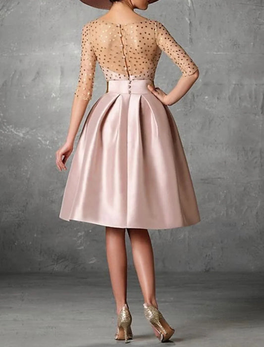 A-Line Cocktail Dresses Elegant Dress Fall Wedding Guest Dress For Mother Knee Length Half Sleeve Jewel Neck Pocket Satin with Buttons Pocket 2026