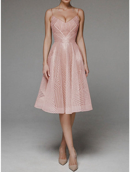 A-Line Homecoming Dresses Floral Dress Wedding Guest Party Wear Tea Length Sleeveless Spaghetti Strap Polyester Backless with Embroidery