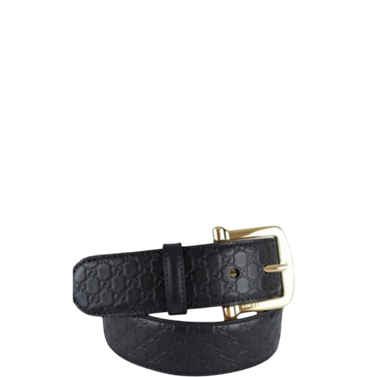 GUCCI CALFSKIN MONOGRAM BLACK BELT GOLD METAL 4CM