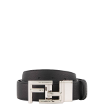 FENDI’S BLACK LEATHER BELT WITH FENDI SILOUIS VUITTONER BUCKLE 40MM