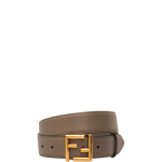 FENDI GREY LEATHER BELT WITH FENDI GOLD BUCKLE 40MM