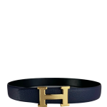 HERMES BELT TOGO SWIFT GOLD BUCKLE BLUE 38MM