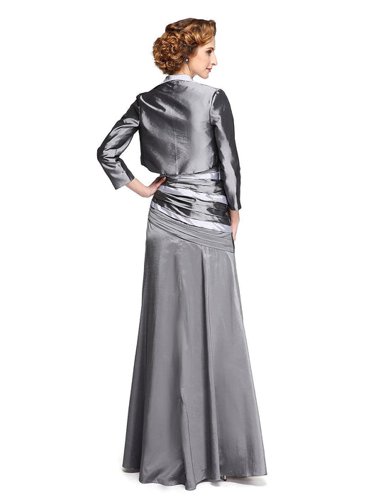 A-Line Mother of the Bride Dress Two Piece Straps Ankle Length Satin Sleeveless yes with Beading Draping