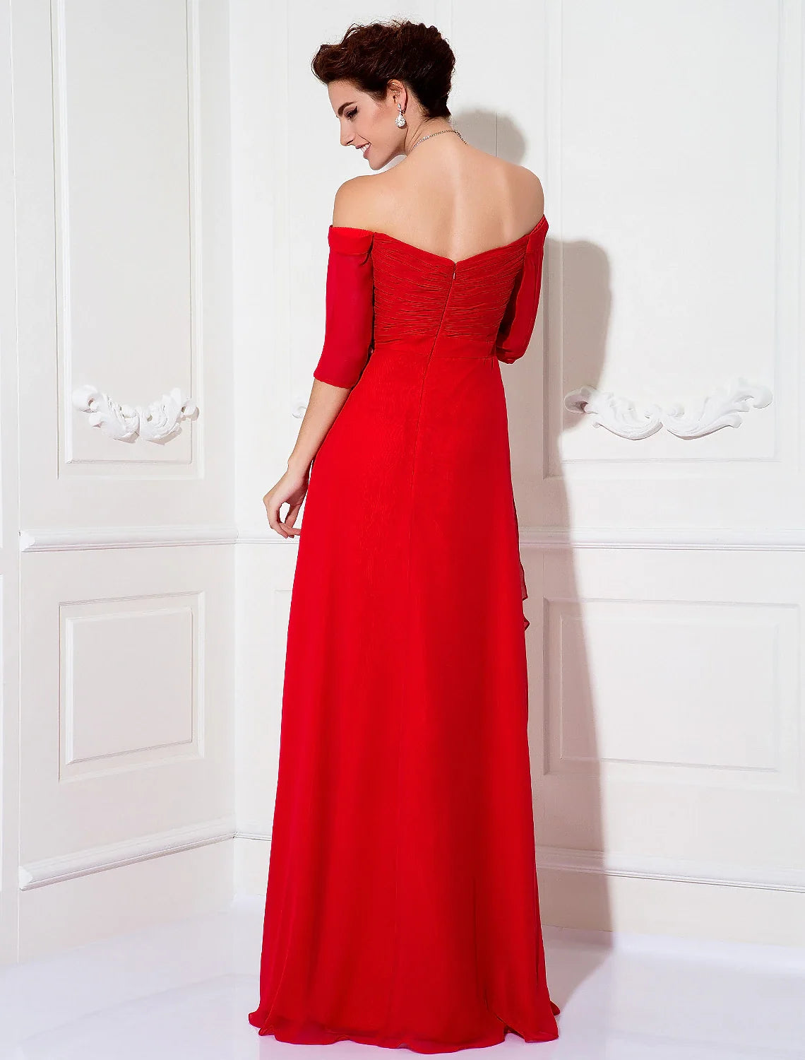 Sheath / Column Minimalist Dress Wedding Guest Formal Evening Sweep / Brush Train Half Sleeve Off Shoulder Bridesmaid Dress Chiffon with Ruched Draping 2025
