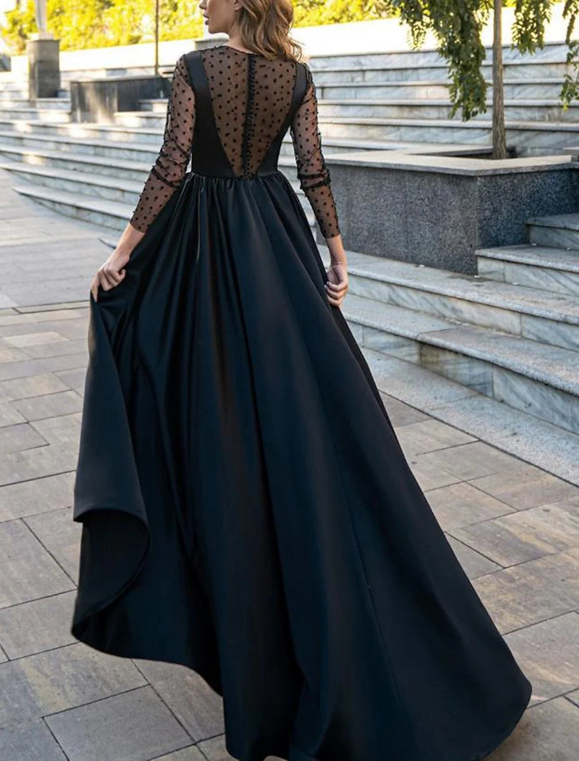 A-Line Prom Dresses Cut Out Dress Engagement Asymmetrical Sleeveless Jewel Neck Italy Satin with Beading Appliques Pure Color