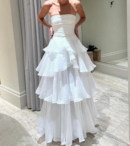 White Multi-Layer Prom Dresses Long White Prom Gowns