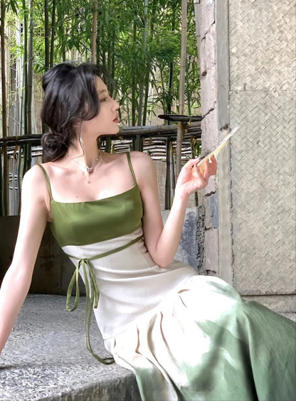 Girlhomeshops-Green gradient fashion long spaghetti strap satin new party dress gh5261