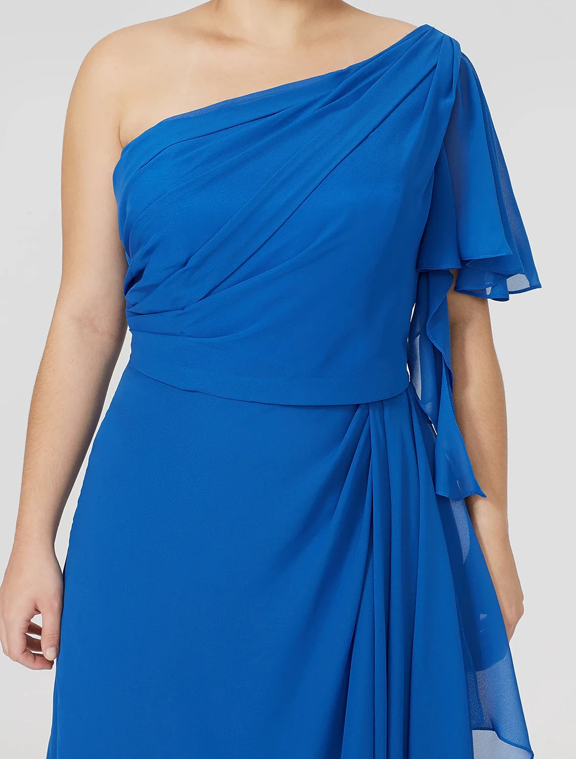 Sheath / Column Mother of the Bride Dress Formal Classic & Timeless Elegant & Luxurious Plus Size One Shoulder Floor Length Chiffon Short Sleeve No with Pleats