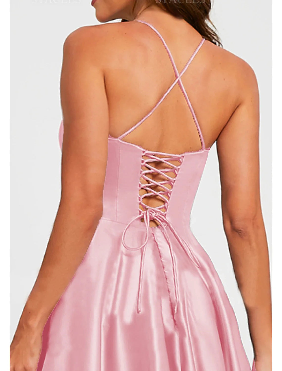 A-Line Prom Dresses Minimalist Dress Formal Wedding Guest Floor Length Sleeveless V Neck Bridesmaid Dress Satin Backless with Pleats Ruched