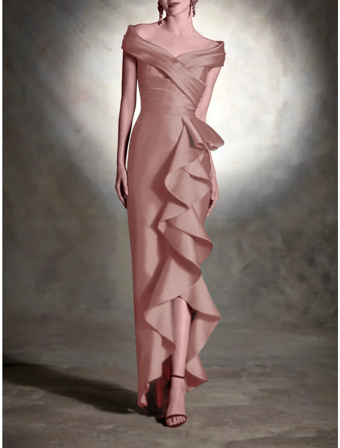 Sheath Formal Dress Cocktail Dresses Christmas Red Green Dress Vintage Dress Formal Wedding Guest Asymmetrical Sleeveless Off Shoulder Satin with Ruffles 2026