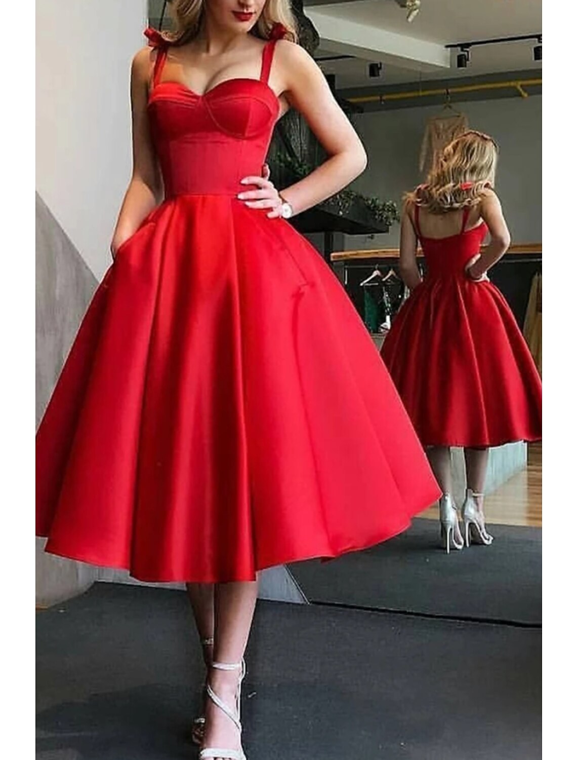 Ball Gown Cocktail Black Dress Plus Size Vintage Dress Party Wear Prom Tea Length Sleeveless Spaghetti Strap Wednesday Addams Family Satin with Pleats 2026