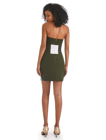 Sheath / Column Homecoming Dresses Color Block Dress Graduation Birthday Short / Mini Sleeveless Strapless Fabric with Fringe 2025