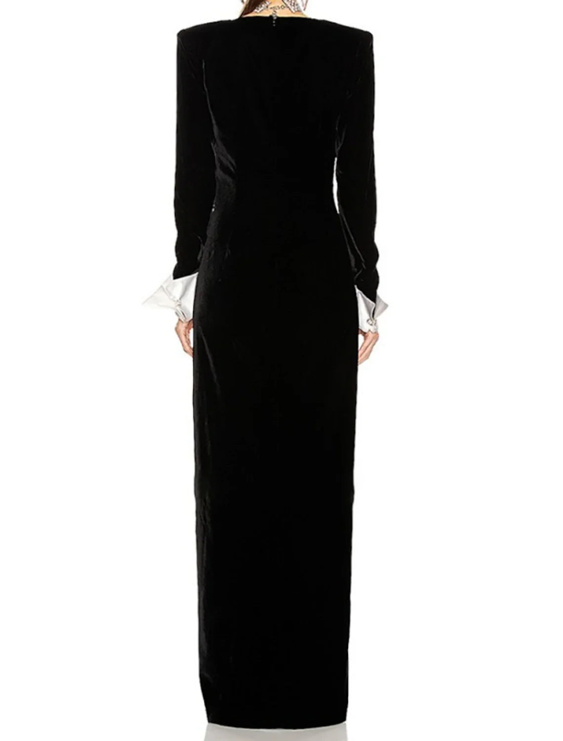 A-Line Evening Gown Elegant Dress Formal Black Dress Floor Length Long Sleeve V Neck Velvet with Buttons Slit 2026