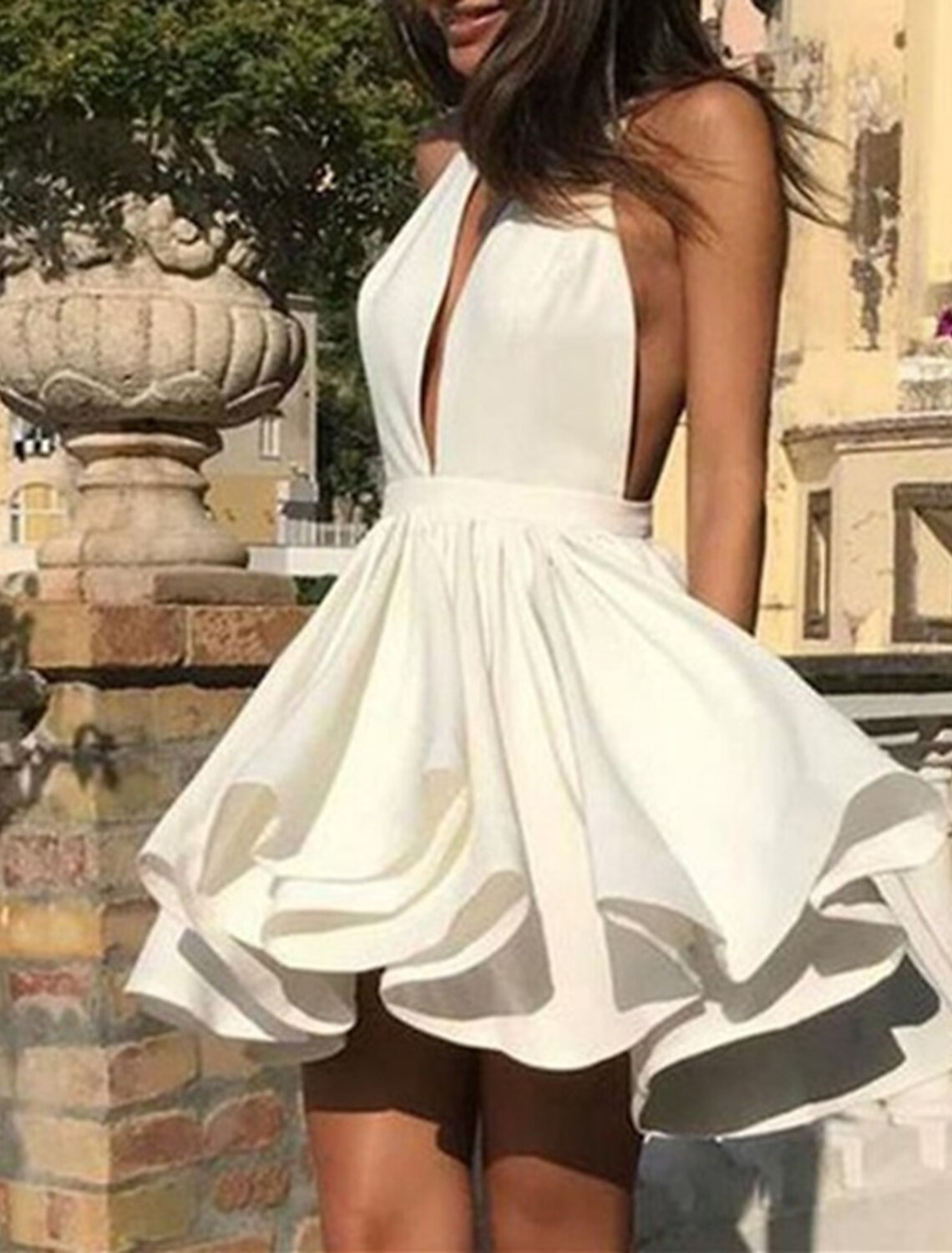 A-Line Homecoming Dresses Tiered Plisse Dress Holiday Graduation Short / Mini Sleeveless Halter Neck Satin with Ruffles