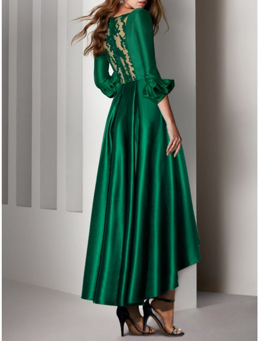 A-Line Cocktail Dresses Party Dress Wedding Guest Birthday Asymmetrical 3/4 Length Sleeve V Neck Satin with Bow(s) Pleats 2026