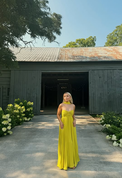 Yellow Green Fashion Simple Elegant Tube Top Off Shoulder Long Chiffon Ball Gowns Prom Dress With Scarf