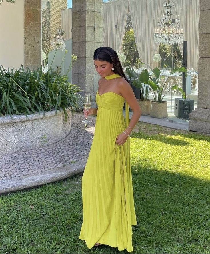Yellow Green Fashion Simple Elegant Tube Top Off Shoulder Long Chiffon Ball Gowns Prom Dress With Scarf