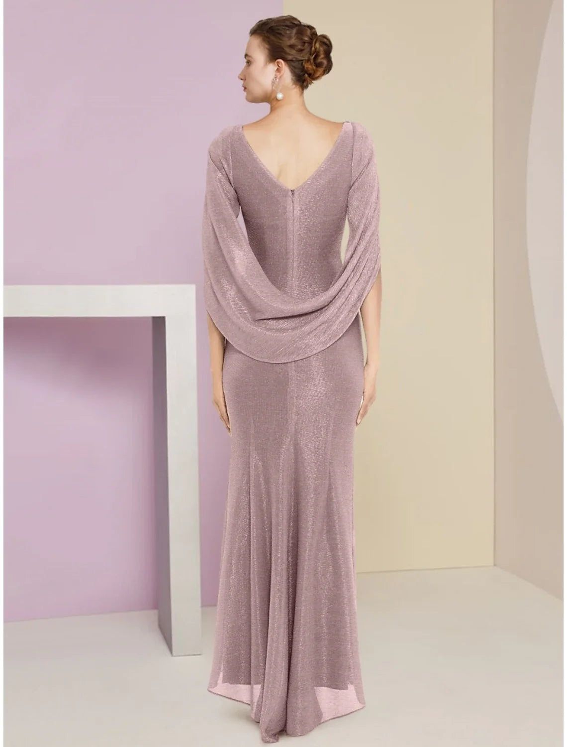 Mermaid / Trumpet Mother of the Bride Dress Wedding Guest Sparkle & Shine Elegant Scoop Neck Ankle Length Chiffon Half Sleeve with Sequin Ruching Solid Color