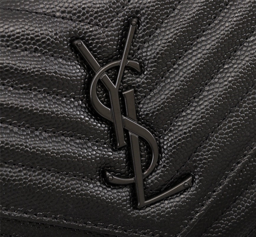 Saint Laurent Cassandre Matelassé Chain Wallet In Grain De Poudre Embossed Black Noir 22Cm 377828BOW081000