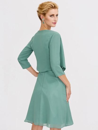 A-Line Mother of the Bride Dress Formal Elegant Two Piece Strap Short / Mini Chiffon Sleeveless yes with Pleats Beading