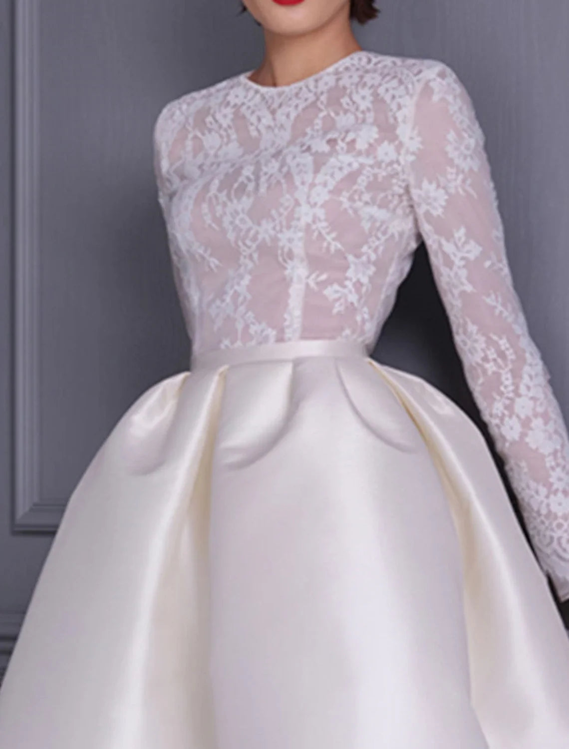 A-Line Cocktail Dresses 1950s Dress Wedding Party Birthday Knee Length Long Sleeve Jewel Neck Fall Wedding Guest Satin with Appliques Splicing 2026