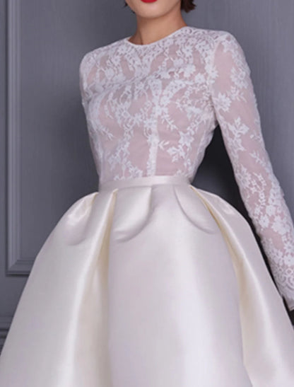 A-Line Cocktail Dresses 1950s Dress Wedding Party Birthday Knee Length Long Sleeve Jewel Neck Fall Wedding Guest Satin with Appliques Splicing 2026