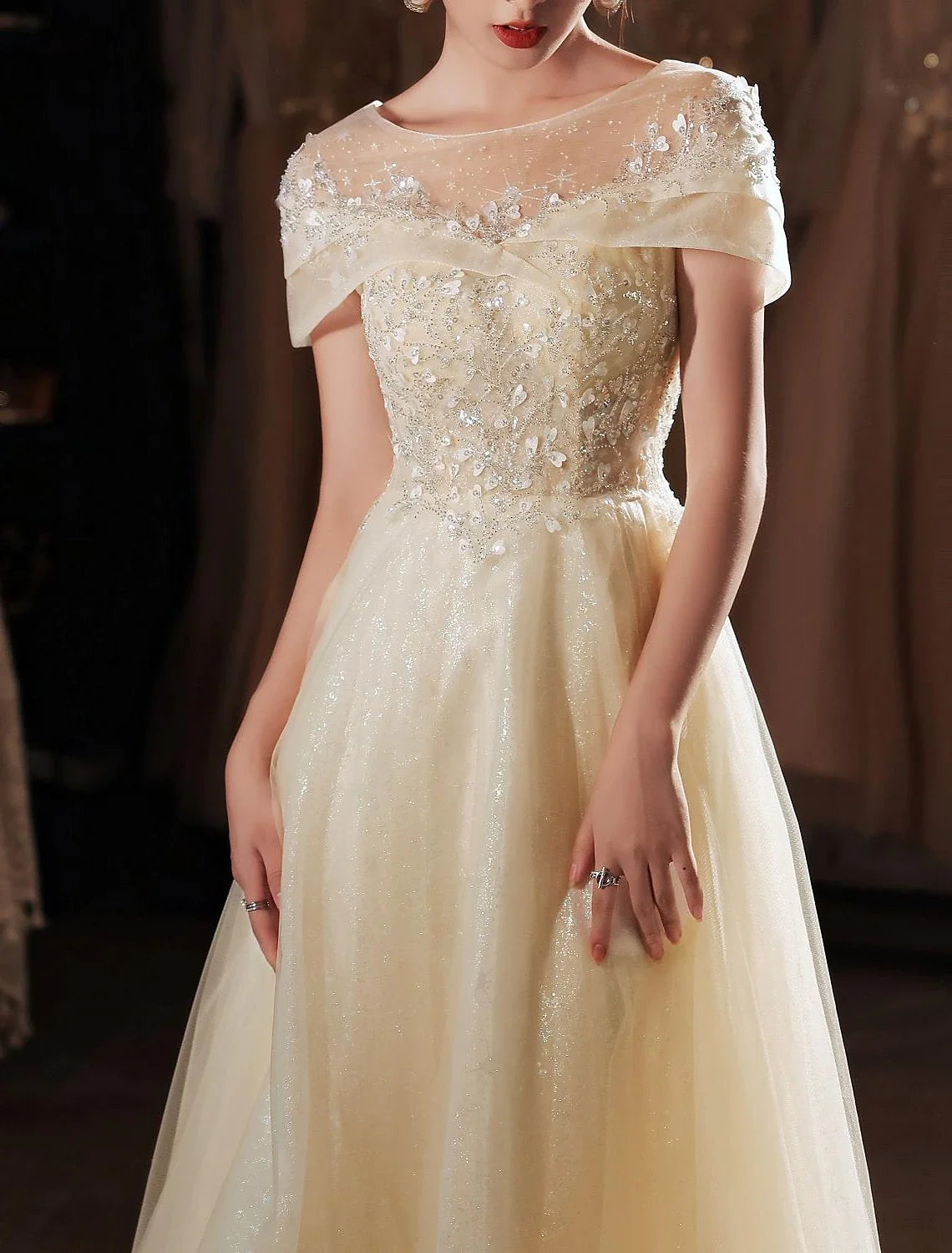 A-Line Beautiful Back Elegant Prom Formal Evening Dress Jewel Neck Short Sleeve Floor Length Lace with Beading Appliques 2025