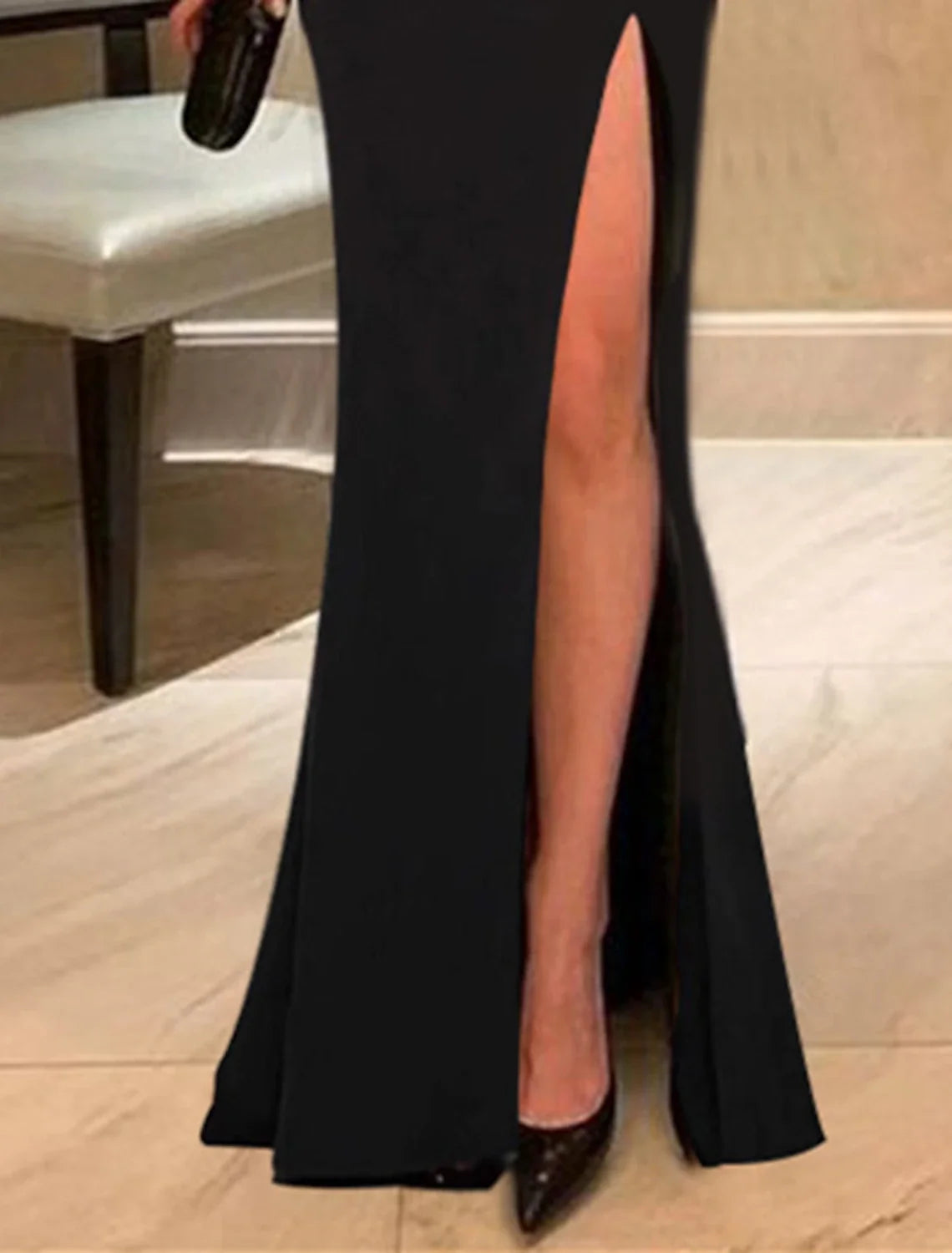 Mermaid / Trumpet Evening Gown Black Dress Dress Wedding Guest Prom Floor Length Long Sleeve One Shoulder Fabric with Slit 2026
