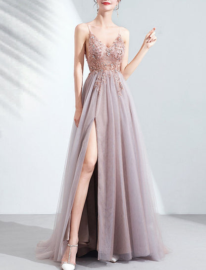 pink dress bride wedding toast dress dinner annual meeting sling light yarn catwalk high slit wedding evening dress